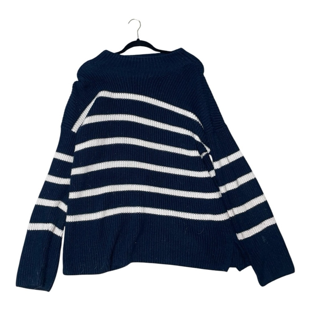 Banana Republic Navy and White Striped Women's Sweater
